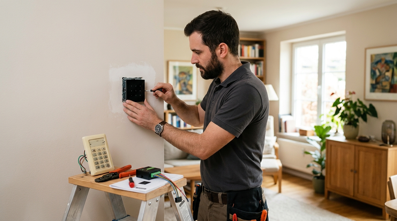 Technician installing LOXONE replacement for Touché system