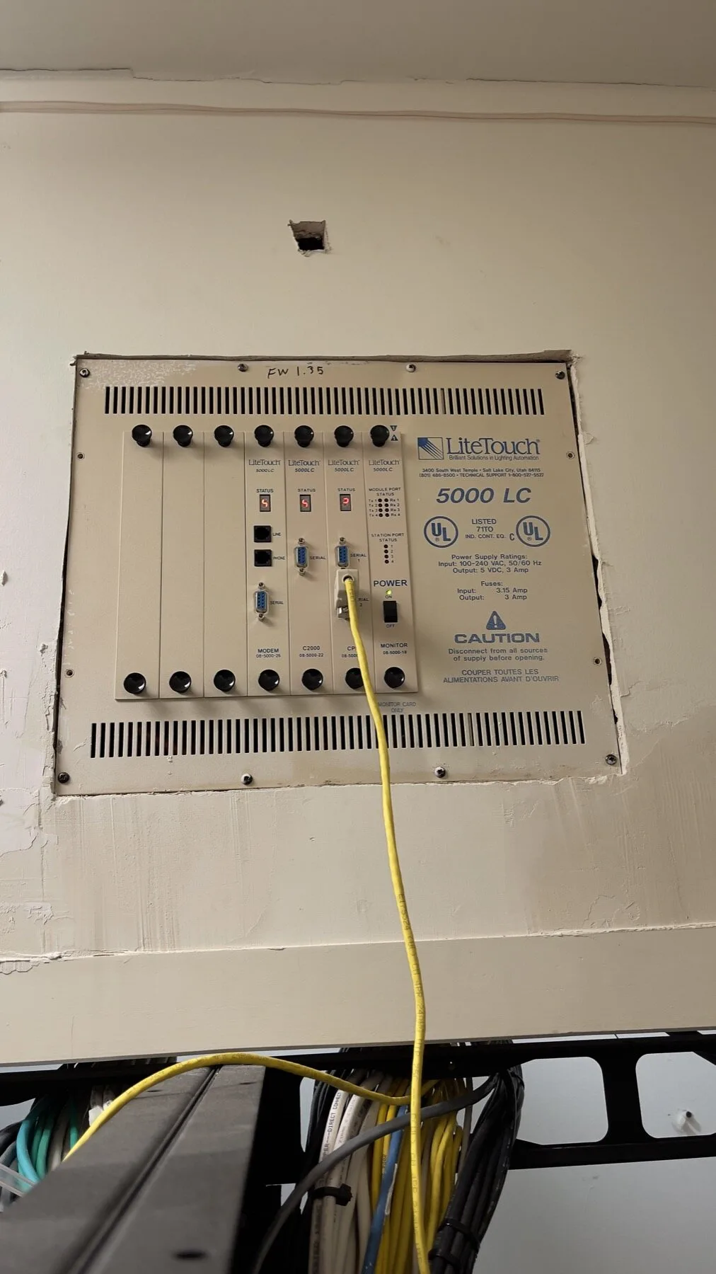 LiteTouch 5000 LC central control unit mounted in a wall