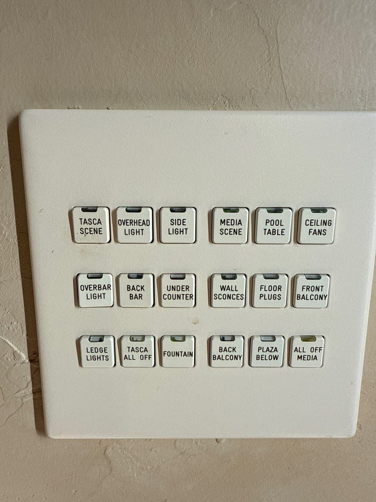 LiteTouch lighting keypad showing the legacy multi-button scene-control layout typical of pre-2015 installs